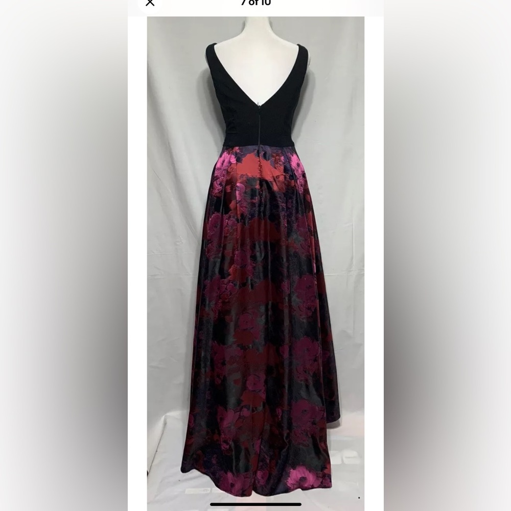 Avery G Women's Sz 2 Black Floral Sleeveless High-Low Brocade Ball Gown Dress - Picture 4 of 6
